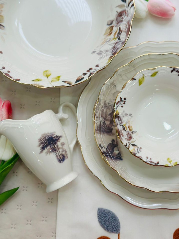 Beyaz Çiçek Desenli Yemek Takımı - Görsel 2