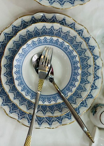 Mavi Çiçek Desenli Yemek Takımı - Görsel 4