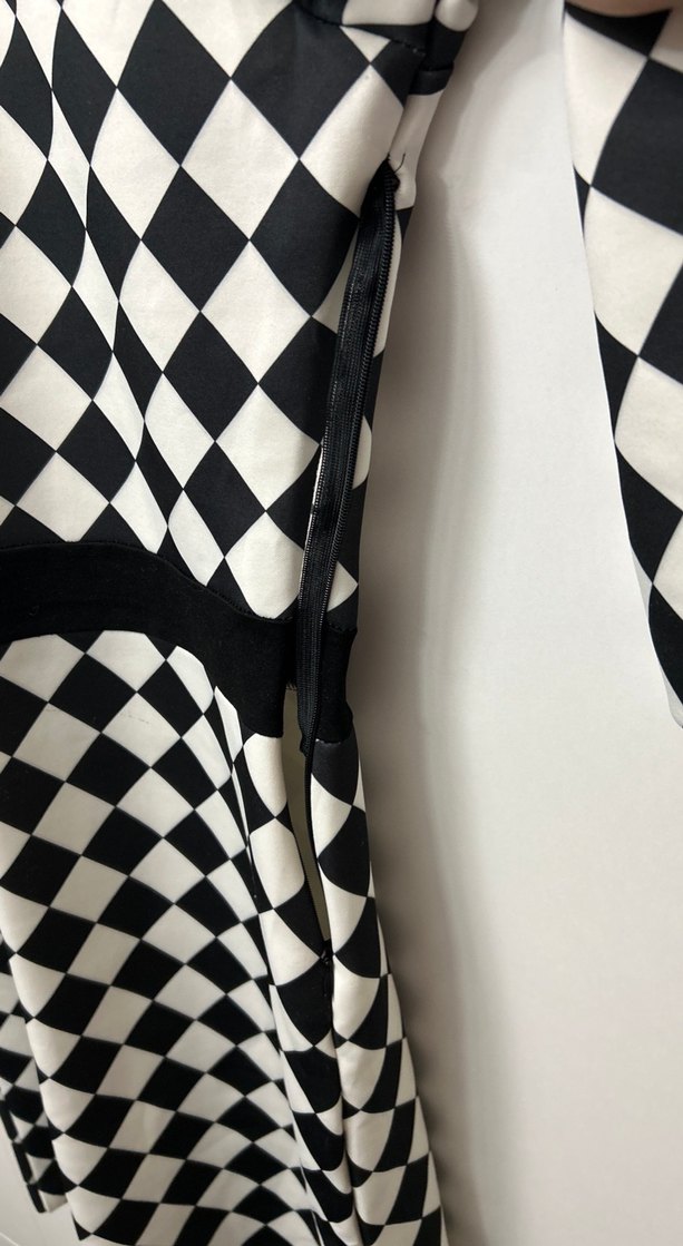 Kadın Siyah Beyaz Kareli Midi Elbise - Görsel 2