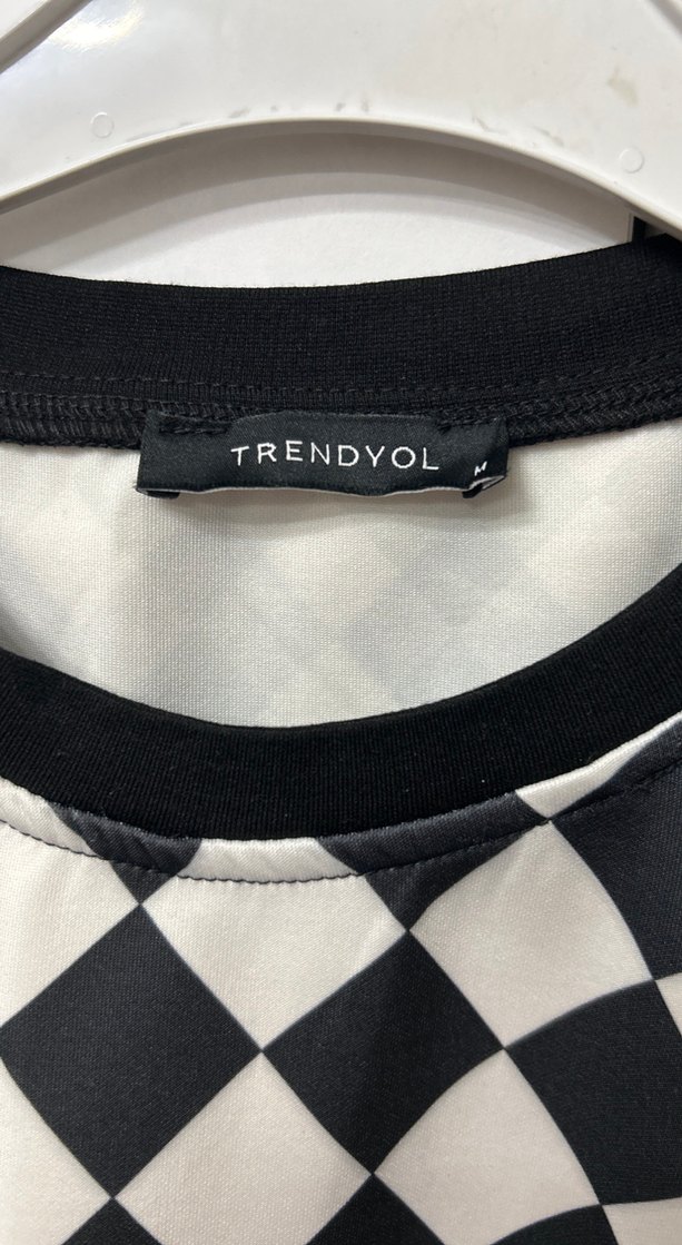 Kadın Siyah Beyaz Kareli Midi Elbise - Görsel 3