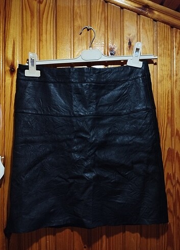 36 Beden Retro/Vintage Siyah Deri mini etek