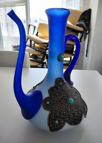 Vintage İran Koparma Cam 1965-1975 Antika Vazo Şamdan Bardak Set - Görsel 4