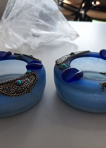 Vintage İran Koparma Cam 1965-1975 Antika Vazo Şamdan Bardak Set - Görsel 8