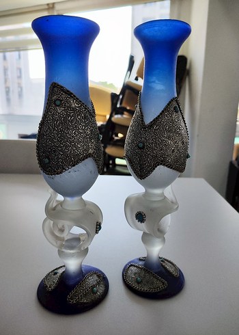 Vintage İran Koparma Cam 1965-1975 Antika Vazo Şamdan Bardak Set - Görsel 6