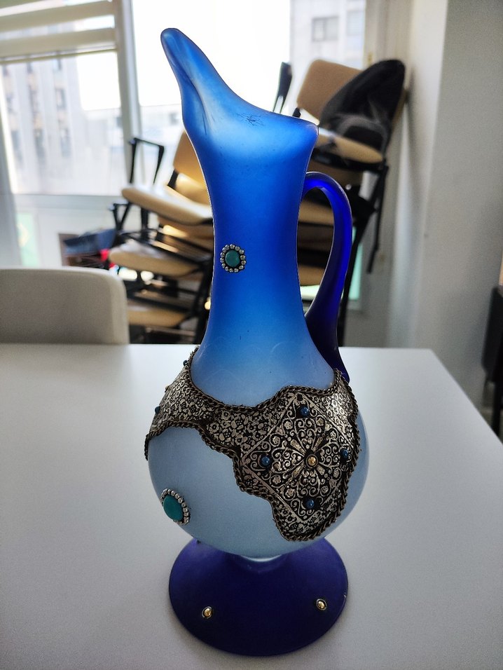 Vintage İran Koparma Cam 1965-1975 Antika Vazo Şamdan Bardak Set - Görsel 5