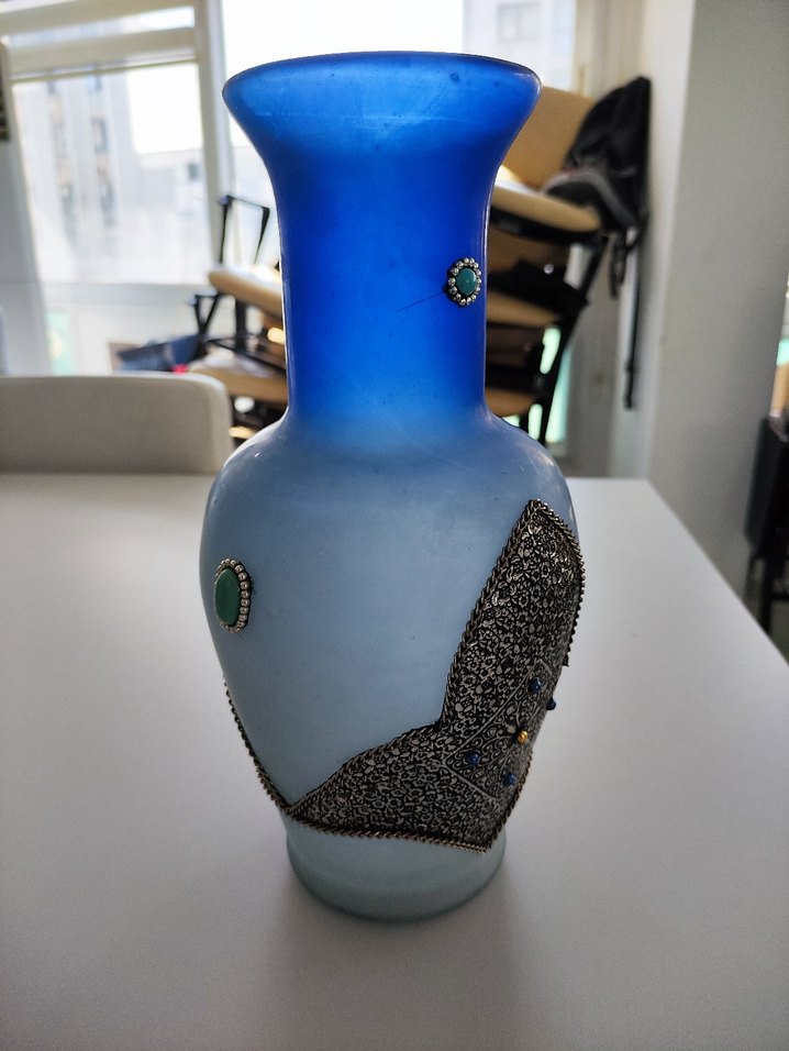 Vintage İran Koparma Cam 1965-1975 Antika Vazo Şamdan Bardak Set - Görsel 3