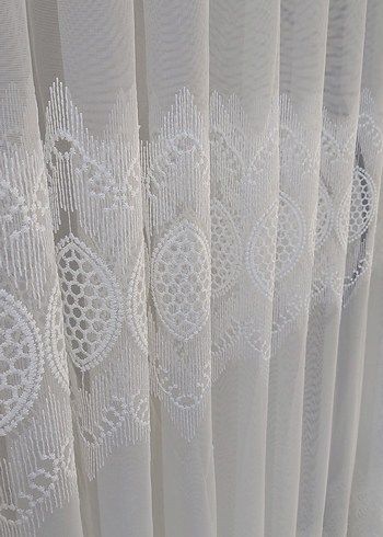 İşlemeli Beyaz Tül Perde en 3mt boy 250 orta pile - Görsel 4
