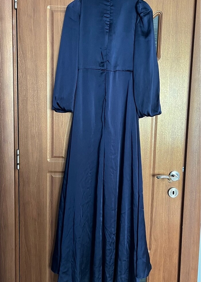 Tesettür Lacivert Saten Abiye - Görsel 2