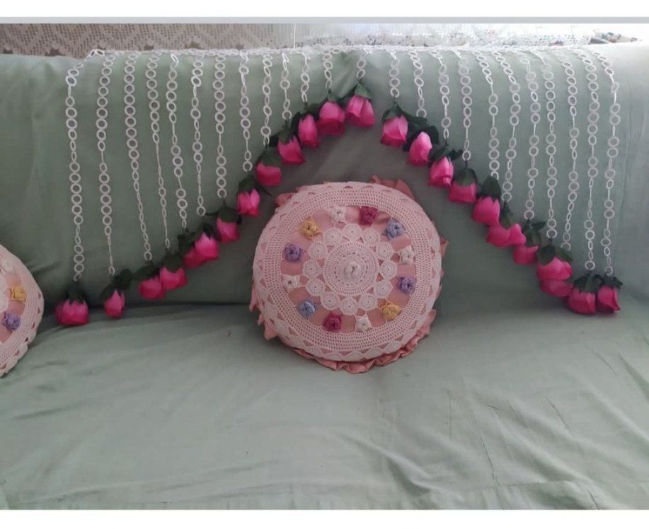 Pembe Güllü süs dantel elişi istediğiniz yerde kullanabilirsiniz - Görsel 2