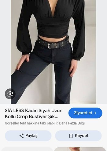 Trendyol & Milla Siyah V Yaka Uzun Kollu Denim Crop Bluz