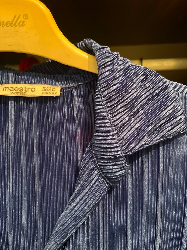 Mavi Piliseli Kadın Gömlek - Görsel 3