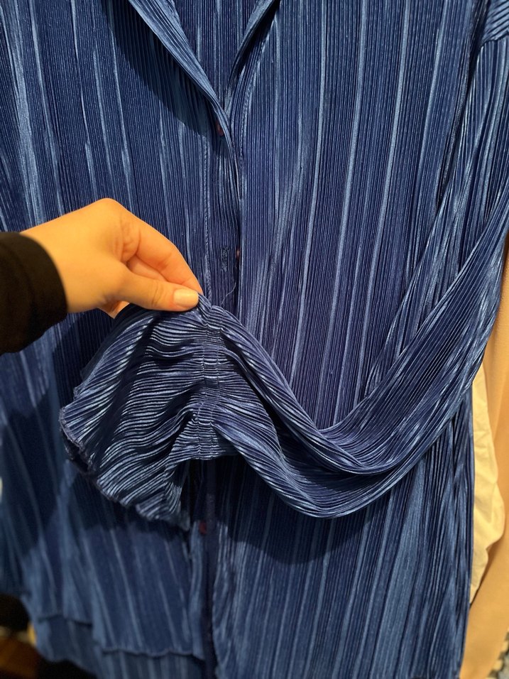 Mavi Piliseli Kadın Gömlek - Görsel 2