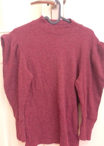 Bej ve bordo Triko Balıkçı Yaka balon kol  Kadın Kazak - Görsel 3