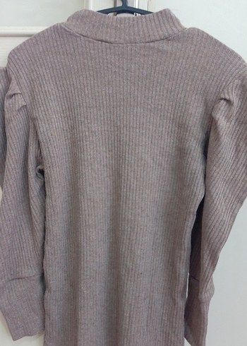 Bej ve bordo Triko Balıkçı Yaka balon kol  Kadın Kazak - Görsel 2