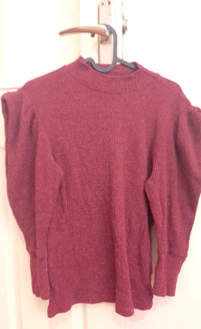 Bej ve bordo Triko Balıkçı Yaka balon kol  Kadın Kazak - Görsel 4