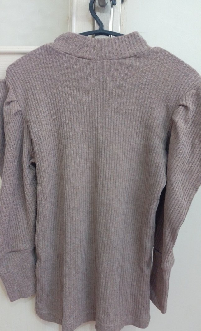 Bej ve bordo Triko Balıkçı Yaka balon kol  Kadın Kazak - Görsel 2