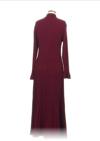 Bordo Uzun Kollu Düğmeli Kadın Elbise - Görsel 2