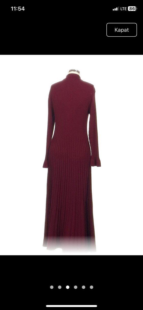 Bordo Uzun Kollu Düğmeli Kadın Elbise - Görsel 2
