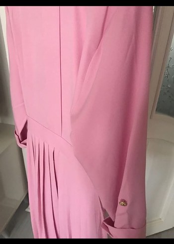 Pembe Vintage Uzun Keten Elbise - Görsel 3