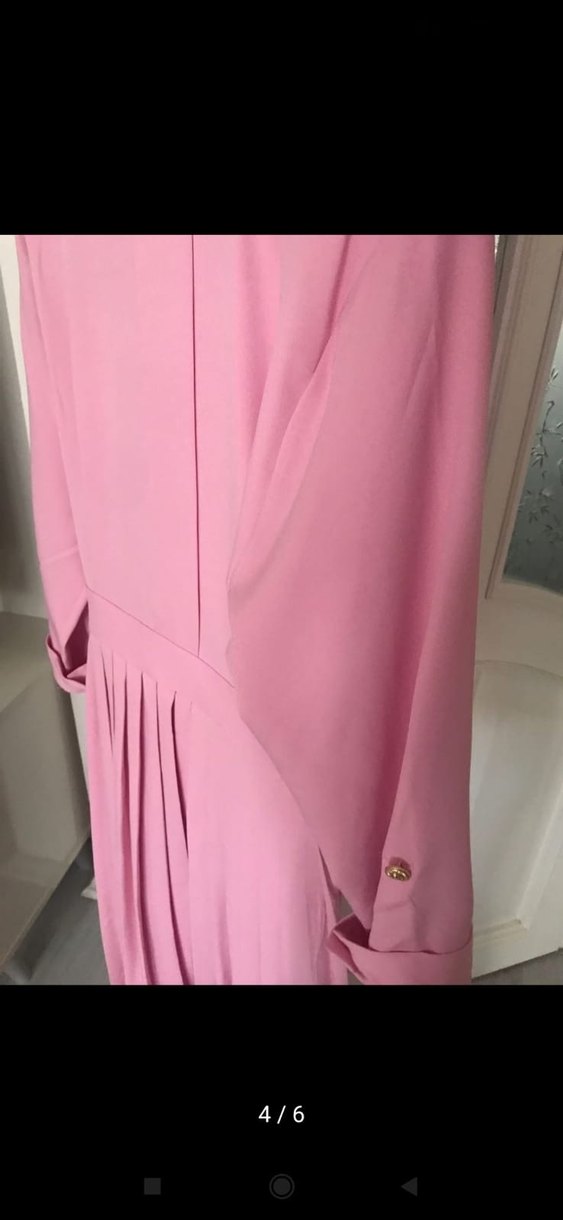 Pembe Vintage Uzun Keten Elbise - Görsel 3