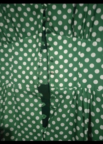 Yeşil Puantiyeli Uzun Bohem Elbise - Görsel 2