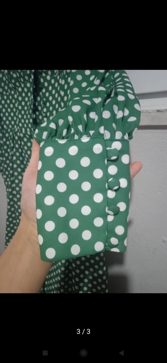 Yeşil Puantiyeli Uzun Bohem Elbise - Görsel 3