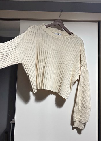 Beyaz Örgü Kadın Uzun Kollu Kazak - Görsel 3
