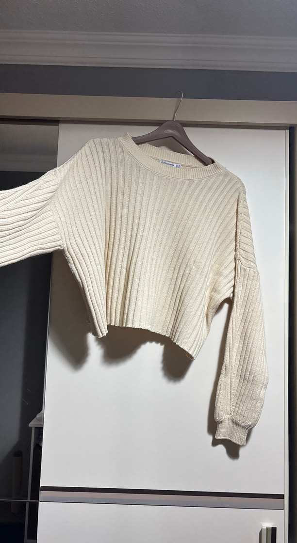 Beyaz Örgü Kadın Uzun Kollu Kazak - Görsel 3