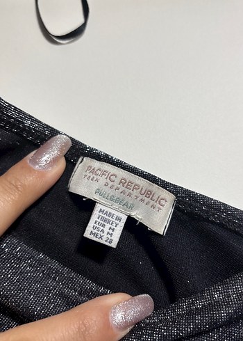 Tek Kollu Drapeli Mini gri simli Bluz parlak antrasit - Görsel 4