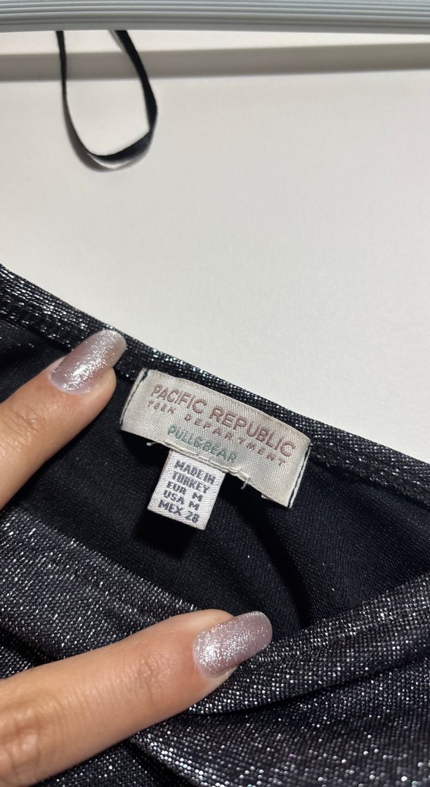 Tek Kollu Drapeli Mini gri simli Bluz parlak antrasit - Görsel 4