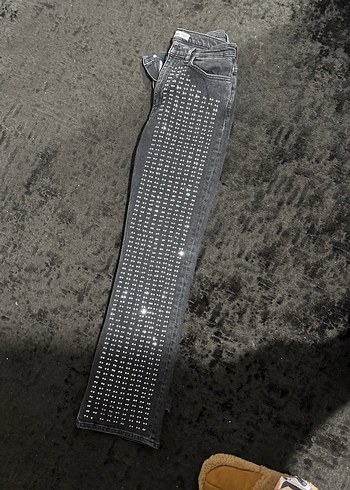 Mango antrasit Pul İşlemeli Kadın Denim Pantolon - Görsel 3