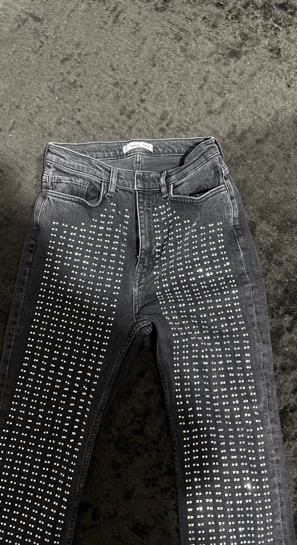 Mango antrasit Pul İşlemeli Kadın Denim Pantolon - Görsel 2