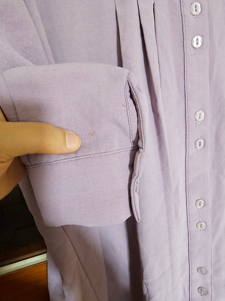 Lila Düğmeli Uzun Kollu Keten Gömlek - Görsel 4