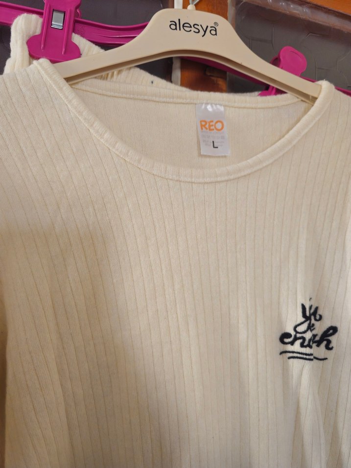 Kızlar için Beyaz Pamuklu Uzun Kollu Triko Takım - Görsel 3