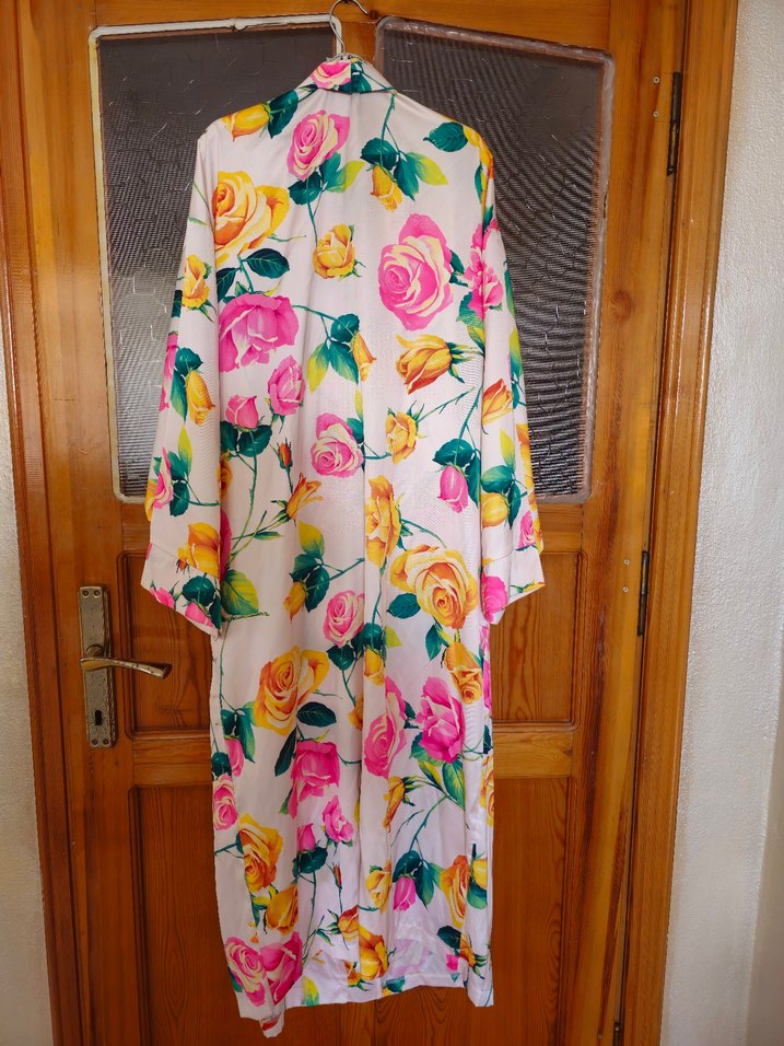 Çiçek Desenli Uzun Bohem Kadın Kimono/ Namaz Elbisesi - Görsel 2