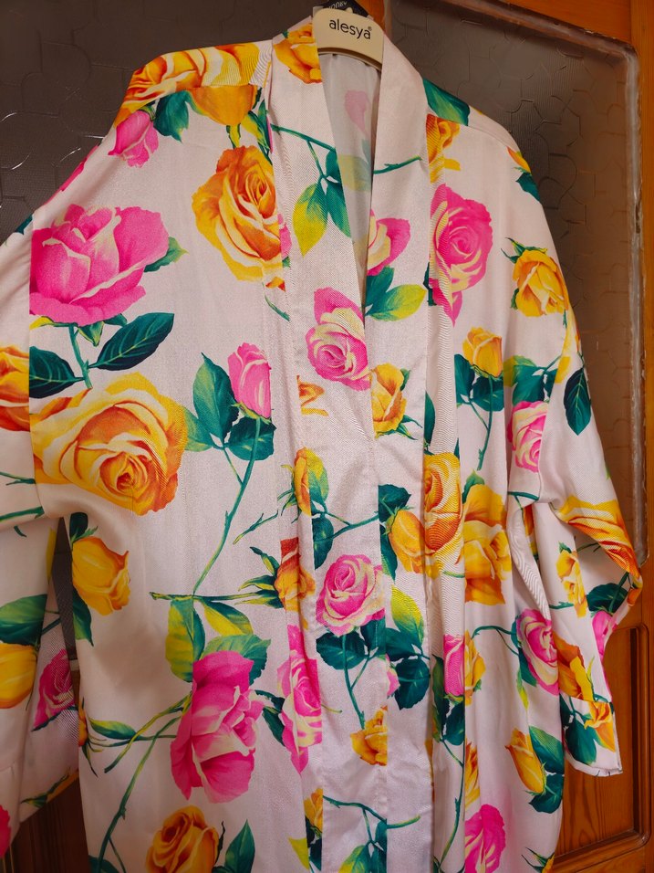 Çiçek Desenli Uzun Bohem Kadın Kimono/ Namaz Elbisesi - Görsel 3