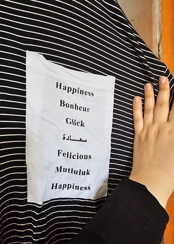 m Beden Kapüşonlu Siyah Çizgili Kısa Kollu Kadın Sweatshirt