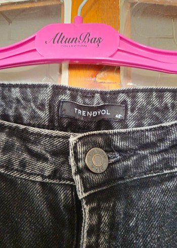 Siyah Bol Kesim Midi Kot Pantolon/ Mom Jeans - Görsel 4