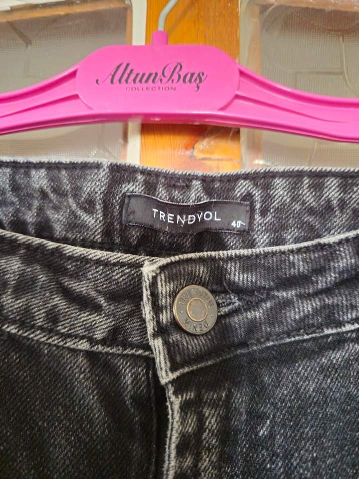 Siyah Bol Kesim Midi Kot Pantolon/ Mom Jeans - Görsel 4