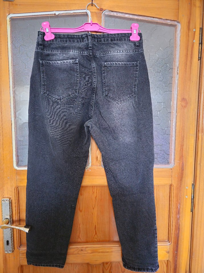 Siyah Bol Kesim Midi Kot Pantolon/ Mom Jeans - Görsel 2