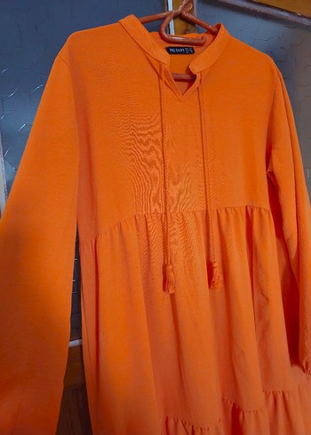 Turuncu Bağcıklı Uzun Bohem Elbise - Görsel 3