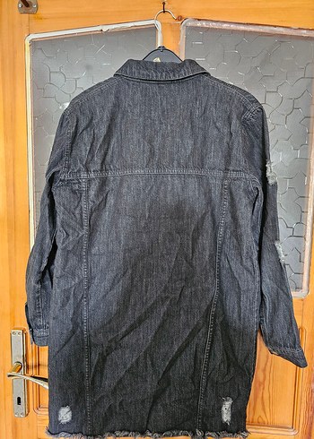 Düğmeli Gri Midi Kot Ceket - Görsel 2