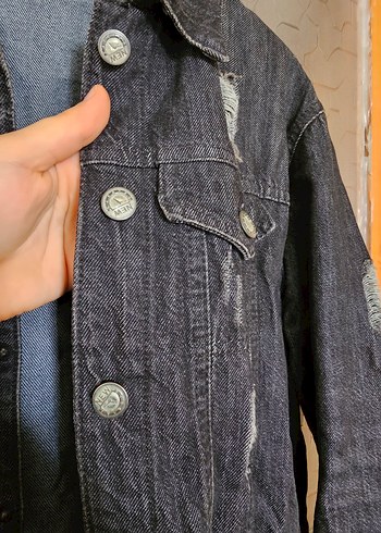 Düğmeli Gri Midi Kot Ceket - Görsel 3