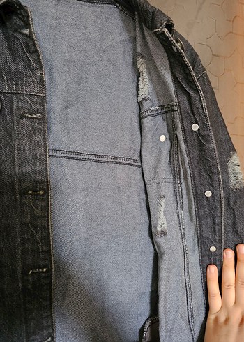 Düğmeli Gri Midi Kot Ceket - Görsel 5