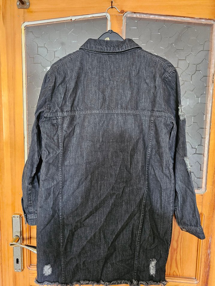 Düğmeli Gri Midi Kot Ceket - Görsel 2