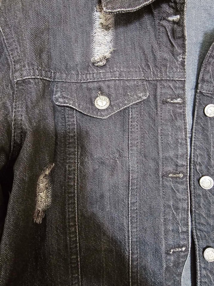 Düğmeli Gri Midi Kot Ceket - Görsel 4