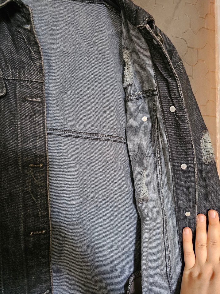 Düğmeli Gri Midi Kot Ceket - Görsel 5