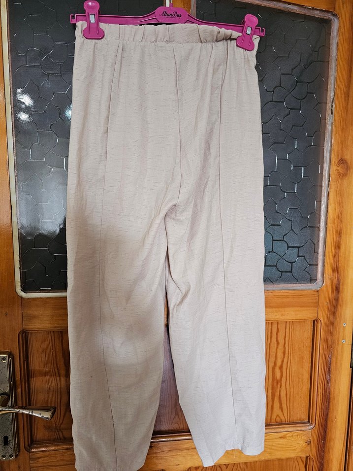 Bej Keten Kadın Midi Pantolon - Görsel 2