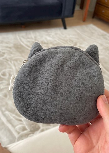 Gri Kedi Yüzü Tasarımlı Bozuk Para Cüzdanı - Görsel 2