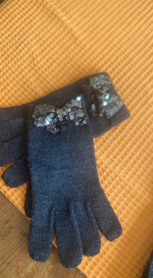 Nakışlı Triko Kız Eldiveni Gri - Görsel 2